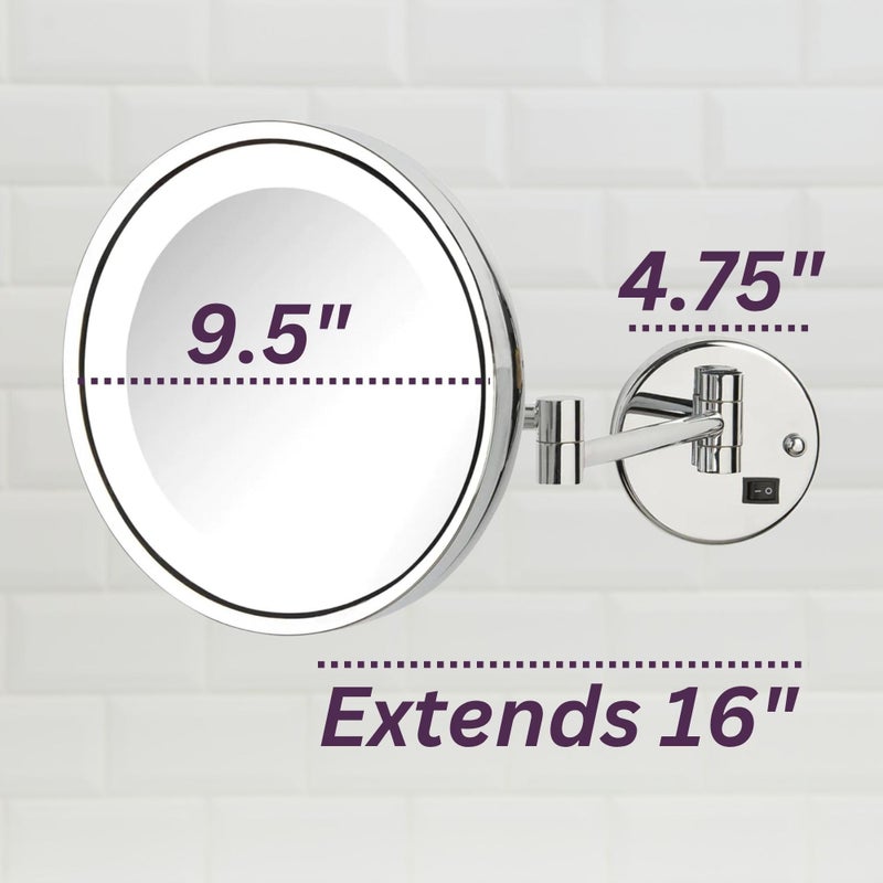 JERDON Lighted Wall-Mounted Makeup Mirror - Direct Wire Magnifying Mirror with LED Lights - 5X - Chrome Finish - Model HL1016CLD - Image 3